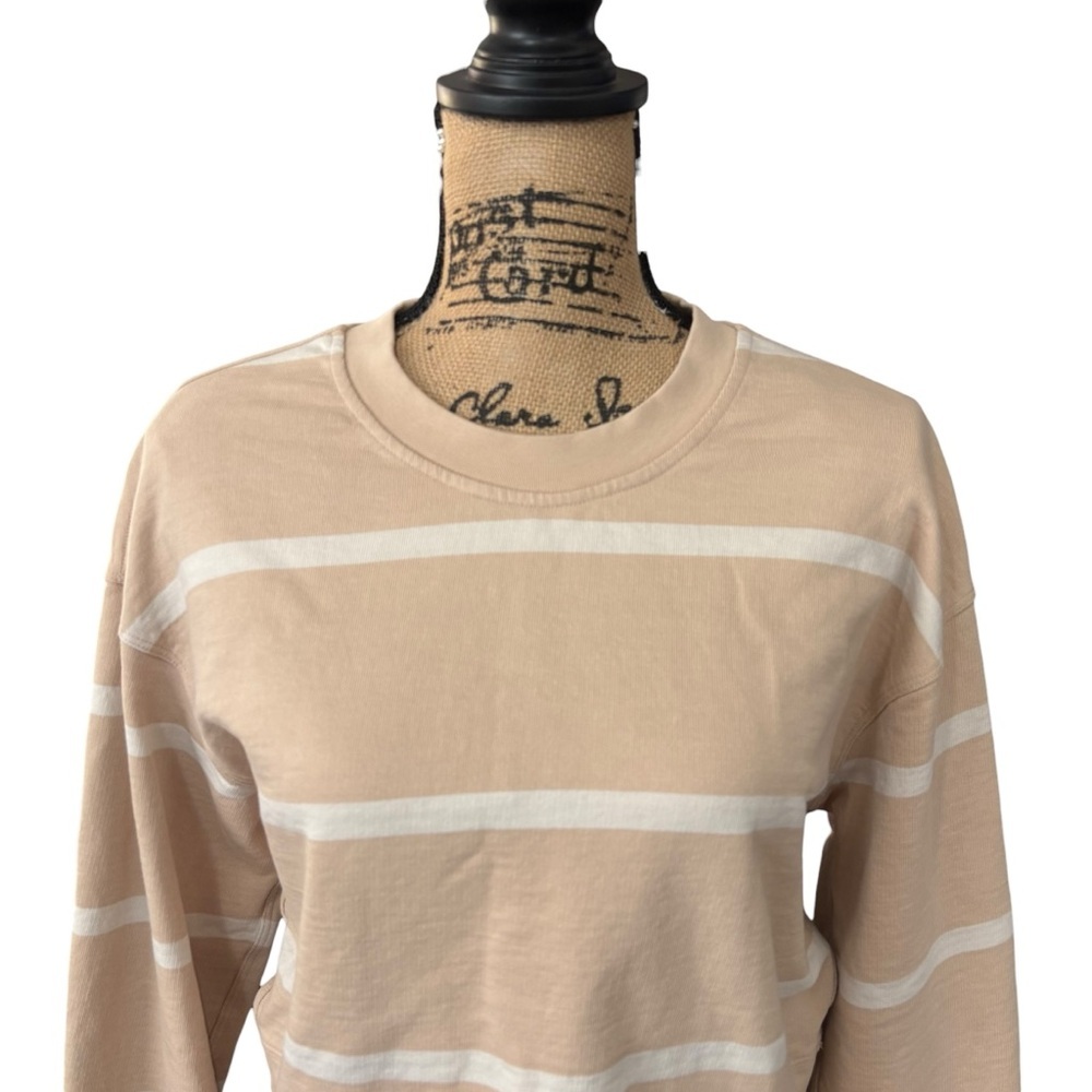 Lululemon Perfectly Oversized Cropped Crew Stripe Cafe Au Lait Sweatshirt Size 4 - Picture 4 of 7